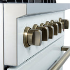 Forno Giovanni 30" Freestanding Gas Range White & Antique Brass Design, 5 Sealed Burners 67,000 BTU
