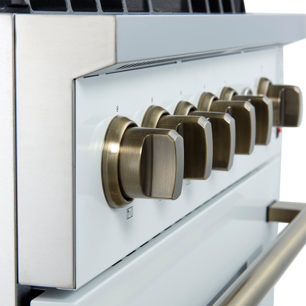 Forno Giovanni 30" Freestanding Gas Range White & Antique Brass Design, 5 Sealed Burners 67,000 BTU