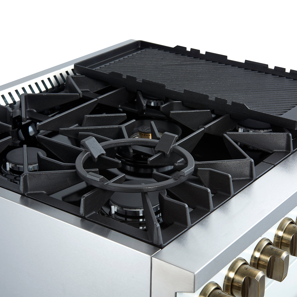 Forno Giovanni 30" Freestanding Gas Range White & Antique Brass Design, 5 Sealed Burners 67,000 BTU