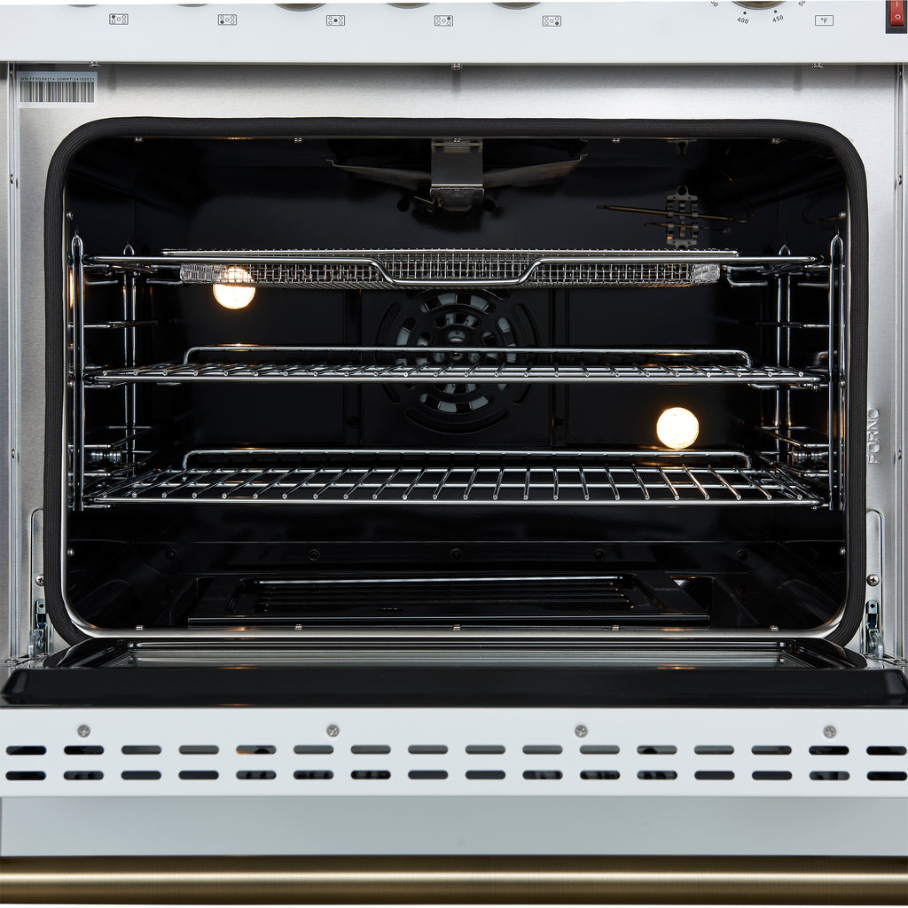 Forno Giovanni 30" Freestanding Gas Range White & Antique Brass Design, 5 Sealed Burners 67,000 BTU