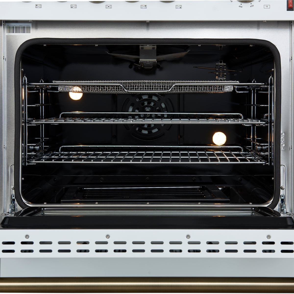 Forno Giovanni 30" Freestanding Gas Range White & Antique Brass Design, 5 Sealed Burners 67,000 BTU