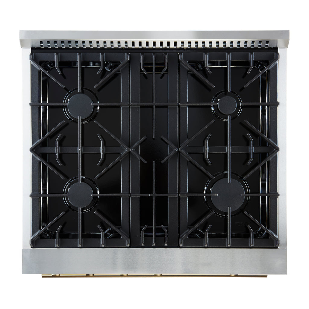 Forno Marco 30" Gas Range White & Antique Brass Design, 4 Burners 37,000 BTU