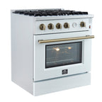 Forno Marco 30" Gas Range White & Antique Brass Design, 4 Burners 37,000 BTU