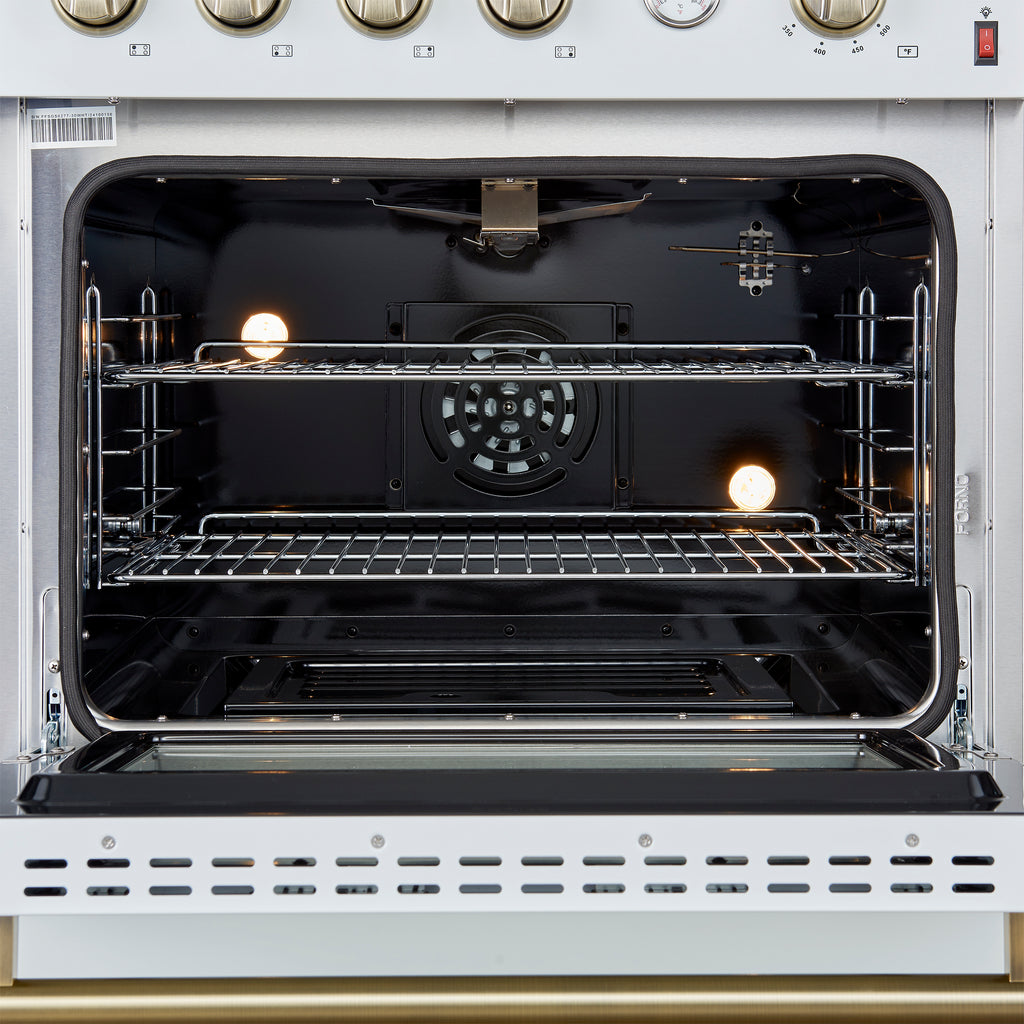 Forno Marco 30" Gas Range White & Antique Brass Design, 4 Burners 37,000 BTU