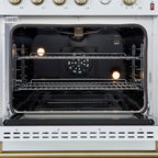Forno Marco 30" Gas Range White & Antique Brass Design, 4 Burners 37,000 BTU