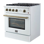 Forno Marco 30" Gas Range White & Antique Brass Design, 4 Burners 37,000 BTU