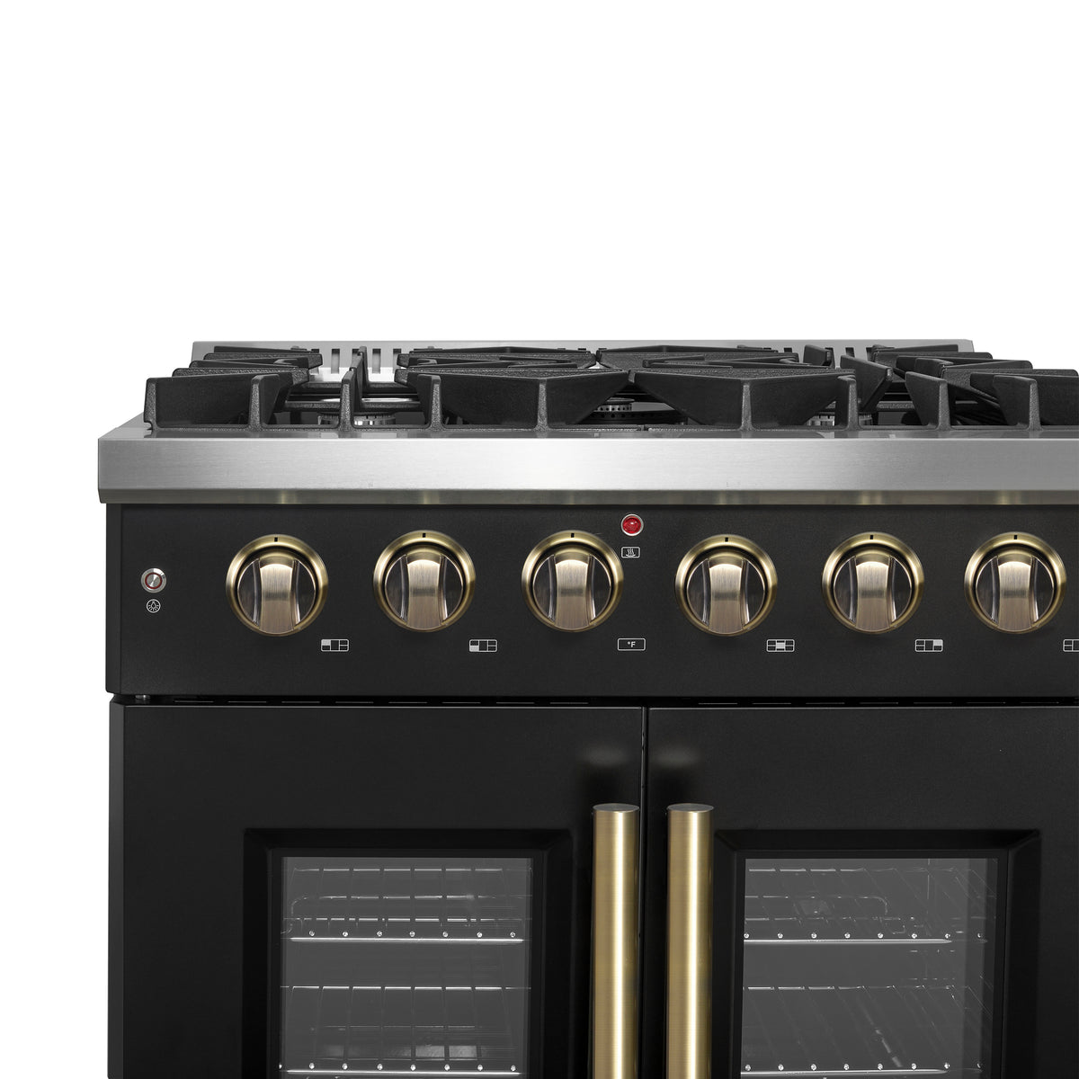 Forno Galiano 30" French Door Gas Range in Black and Antique Brass Design, 5 Sealed Burners 68,000 BTU