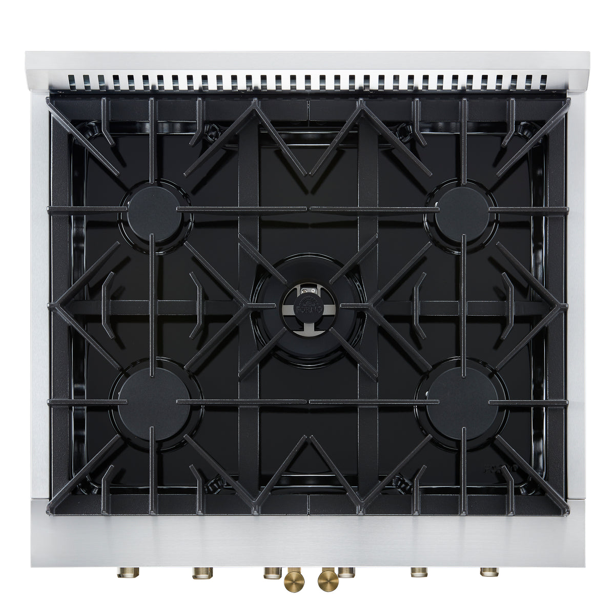 Forno Galiano 30" French Door Gas Range in White and Antique Brass Design, 5 Sealed Burners 68,000 BTU