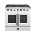 Forno Galiano 36" French Door Gas Range in White & Antique Brass Design, 6 Sealed Burners 83,000 BTU