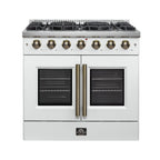 Forno Galiano 36" French Door Gas Range in White & Antique Brass Design, 6 Sealed Burners 83,000 BTU