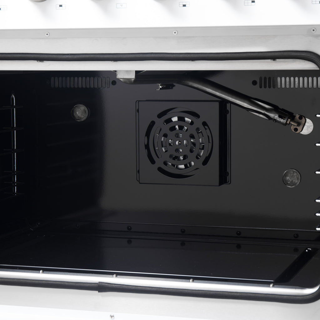 Forno Galiano 36" French Door Gas Range in White & Antique Brass Design, 6 Sealed Burners 83,000 BTU