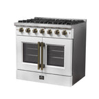 Forno Galiano 36" French Door Gas Range in White & Antique Brass Design, 6 Sealed Burners 83,000 BTU