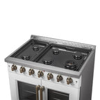 Forno Galiano 36" French Door Gas Range in White & Antique Brass Design, 6 Sealed Burners 83,000 BTU