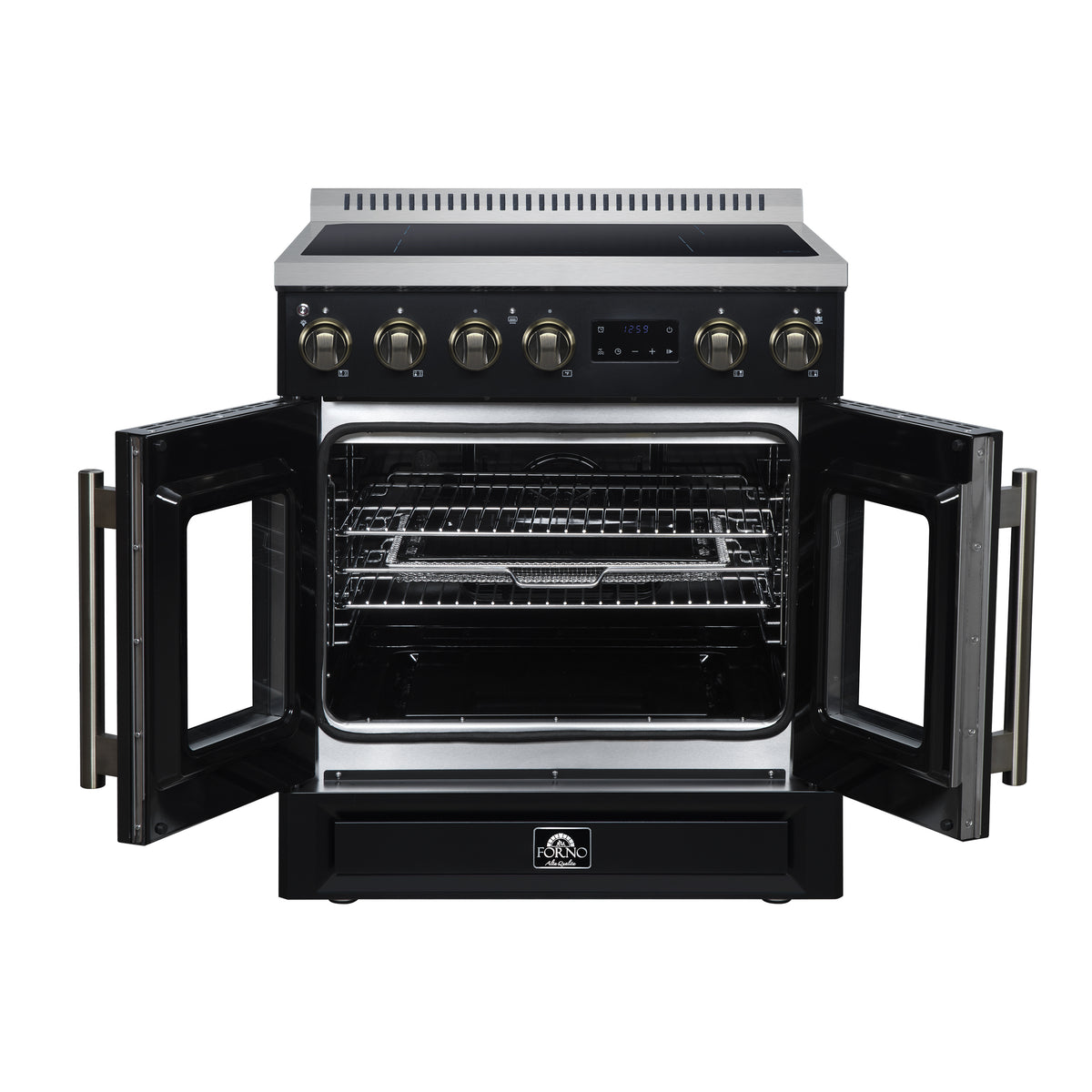 Forno Torino French Door 30" Induction Range with Air Fryer, Air Sous Vide & True Convection, Dual Broiler