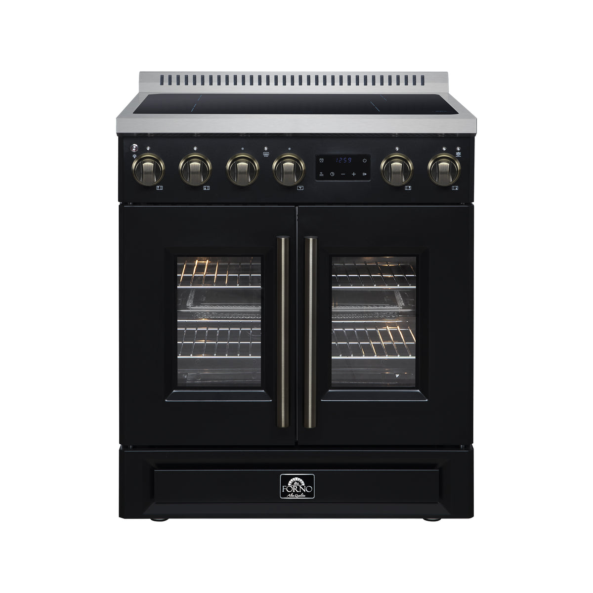 Forno Torino French Door 30" Induction Range with Air Fryer, Air Sous Vide & True Convection, Dual Broiler