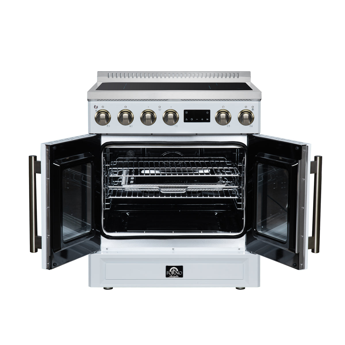 Forno Torino French Door 30" Induction Range with Air Fryer, Air Sous Vide & True Convection, Dual Broiler
