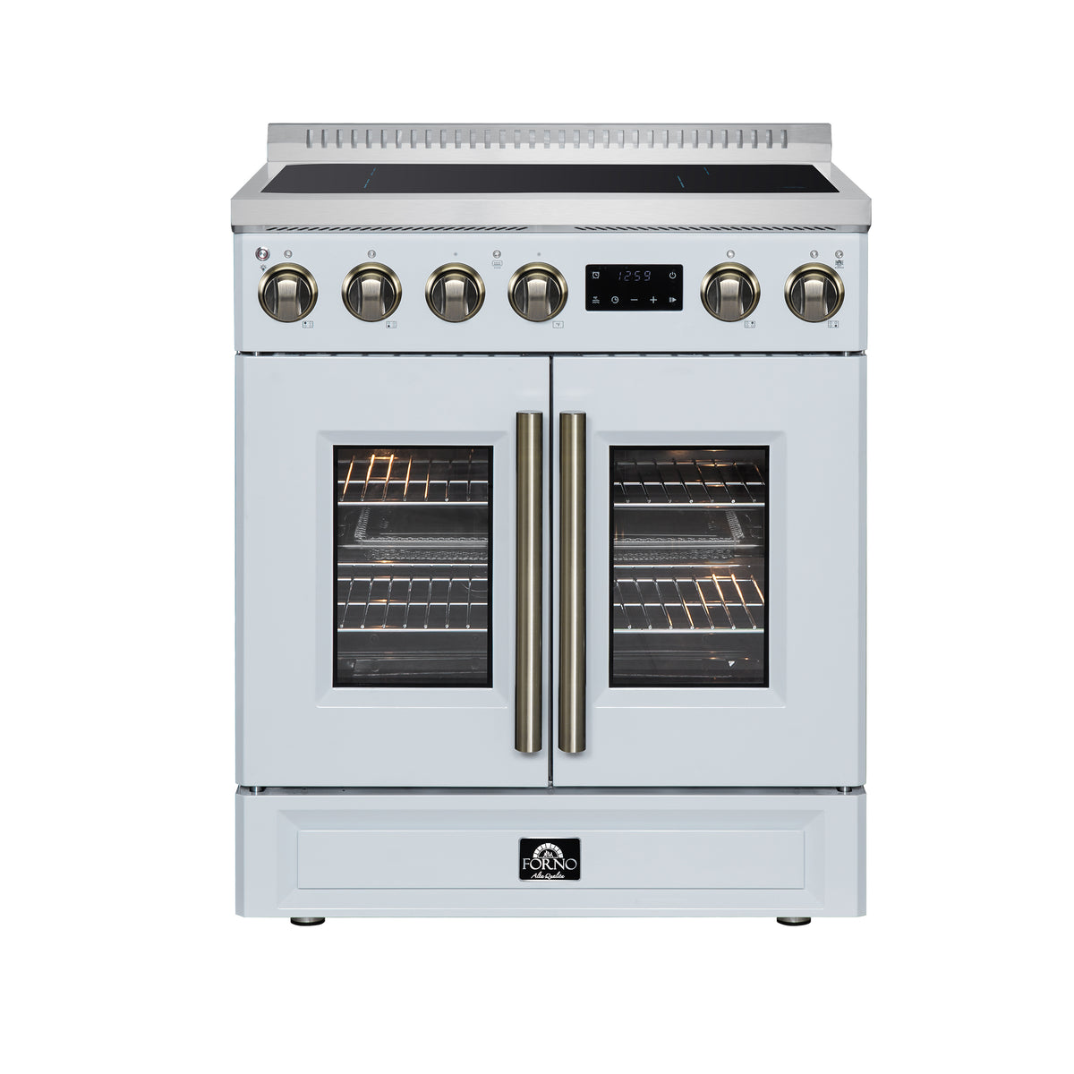 Forno Torino French Door 30" Induction Range with Air Fryer, Air Sous Vide & True Convection, Dual Broiler