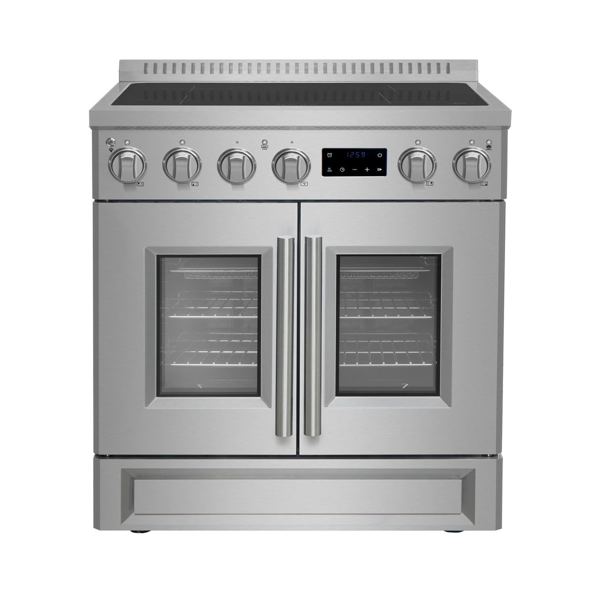 Forno Torino French Door 30" Induction Range with Air Fryer, Air Sous Vide & True Convection, Dual Broiler