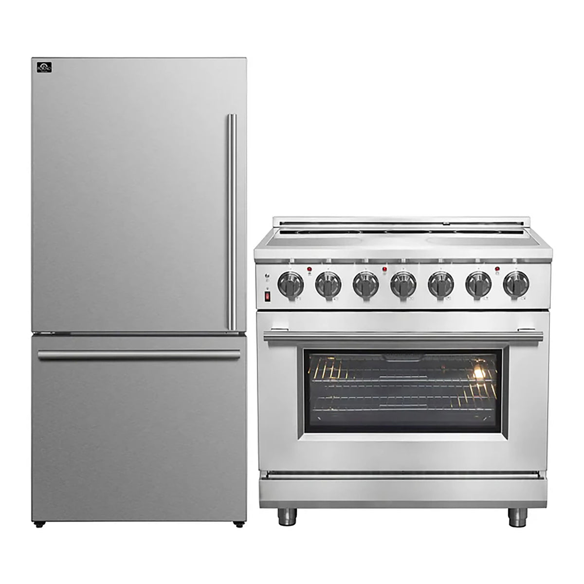 Forno 2-Piece SS Kitchen Bundle - 36" Electric Range and 31" Bottom Freezer Refrigerator