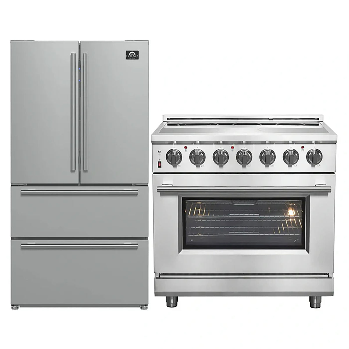 Forno 2-Piece SS Kitchen Bundle - 36" Electric Range and 36" Bottom Freezer Refrigerator