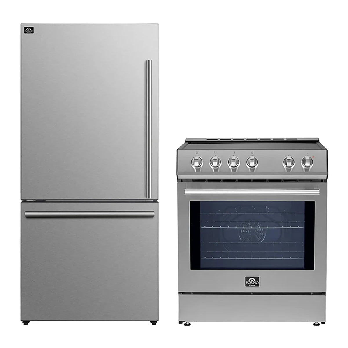 Forno 2-Piece SS Kitchen Bundle - 30" Induction Range and 31" Bottom Freezer Refrigerator