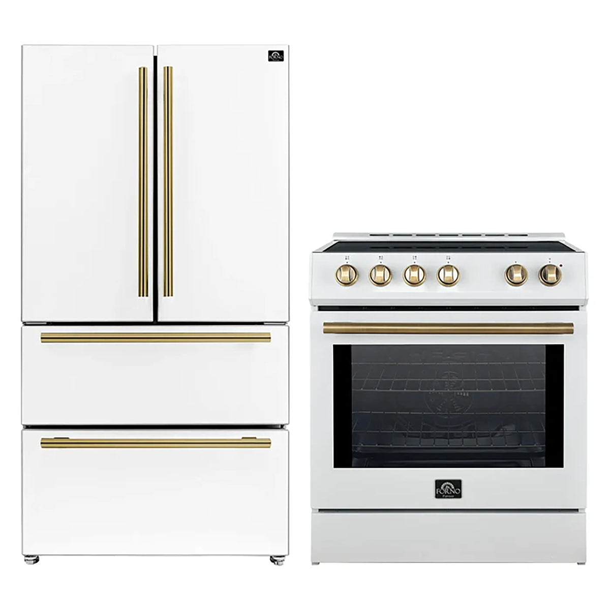 Forno 2-Piece White Kitchen Bundle - 30" Induction Range and 36" Bottom Freezer Refrigerator