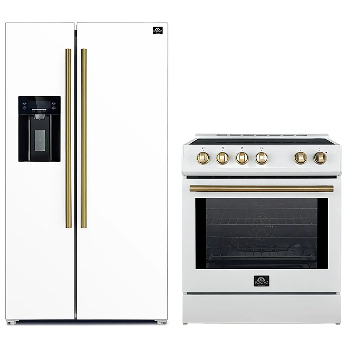 Forno 2-Piece White Kitchen Bundle - 30" Induction Range and 36" Bottom Freezer Refrigerator