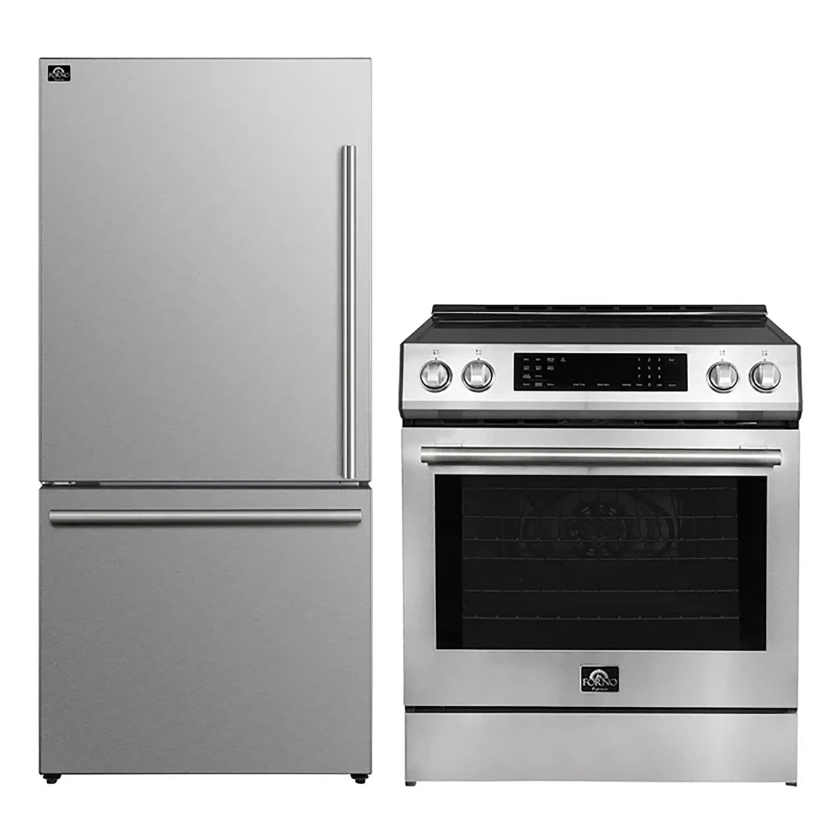 Forno 2-Piece SS Kitchen Bundle - 30" Induction Range and 31" Bottom Freezer Refrigerator