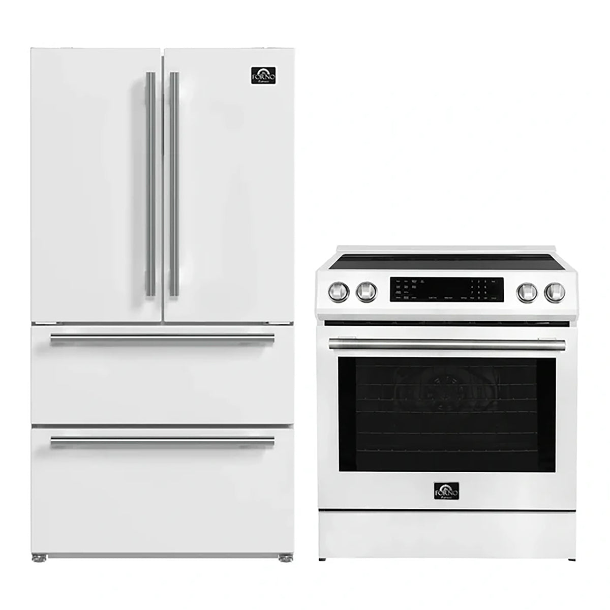 Forno 2-Piece White Kitchen Bundle - 30" Induction Range and 36" Bottom Freezer Refrigerator