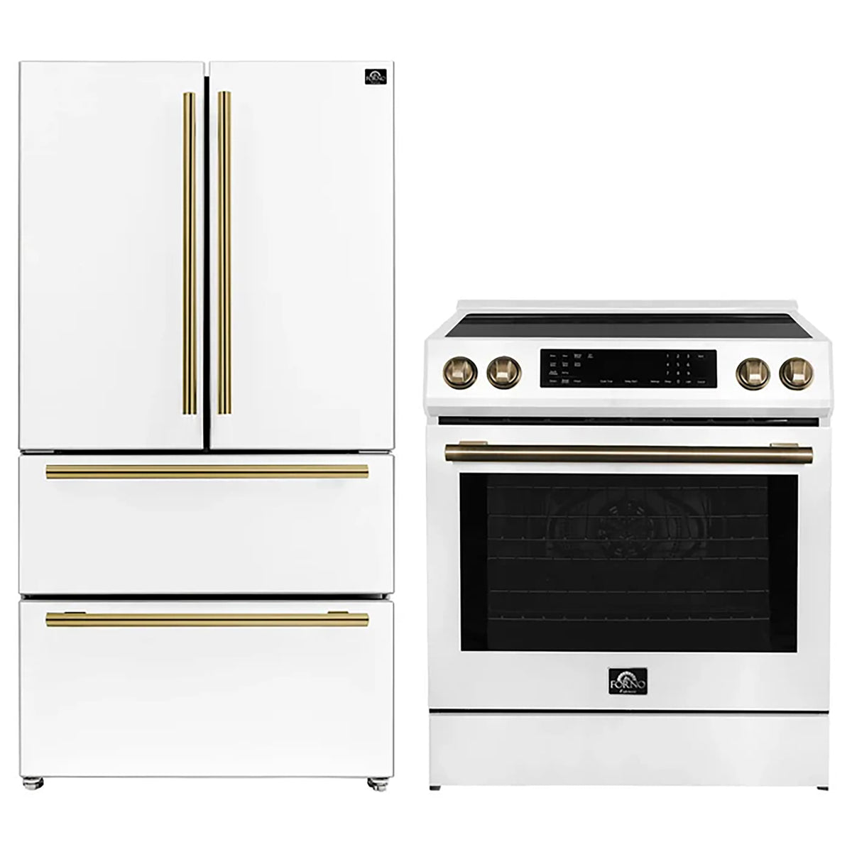 Forno 2-Piece White Kitchen Bundle - 30" Induction Range and 36" Bottom Freezer Refrigerator