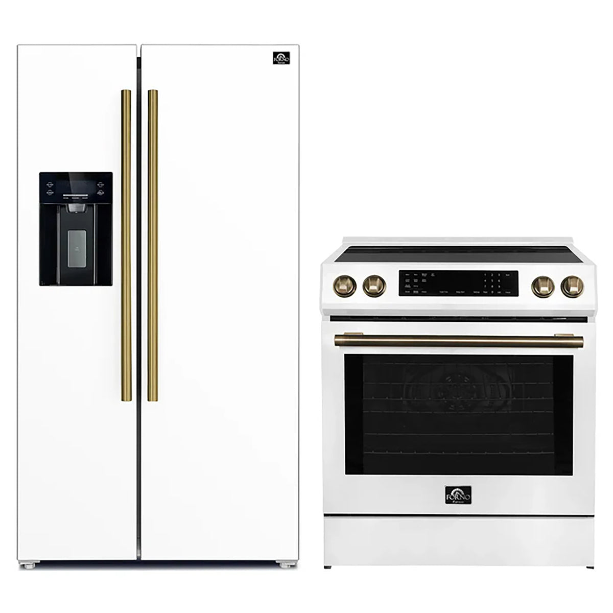 Forno 2-Piece White Kitchen Bundle - 30" Induction Range and 36" Bottom Freezer Refrigerator