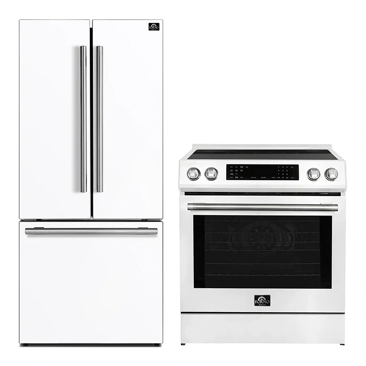 Forno 2-Piece White Kitchen Bundle - 30" Induction Range and 31" Bottom Freezer Refrigerator