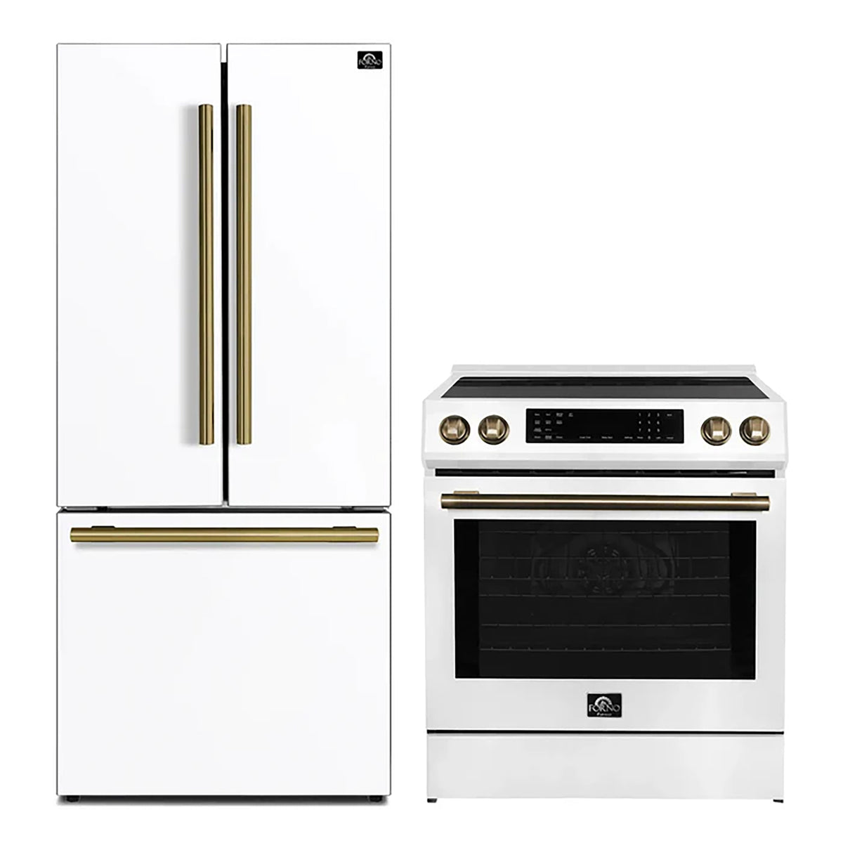 Forno 2-Piece White Kitchen Bundle - 30" Induction Range and 31" Bottom Freezer Refrigerator