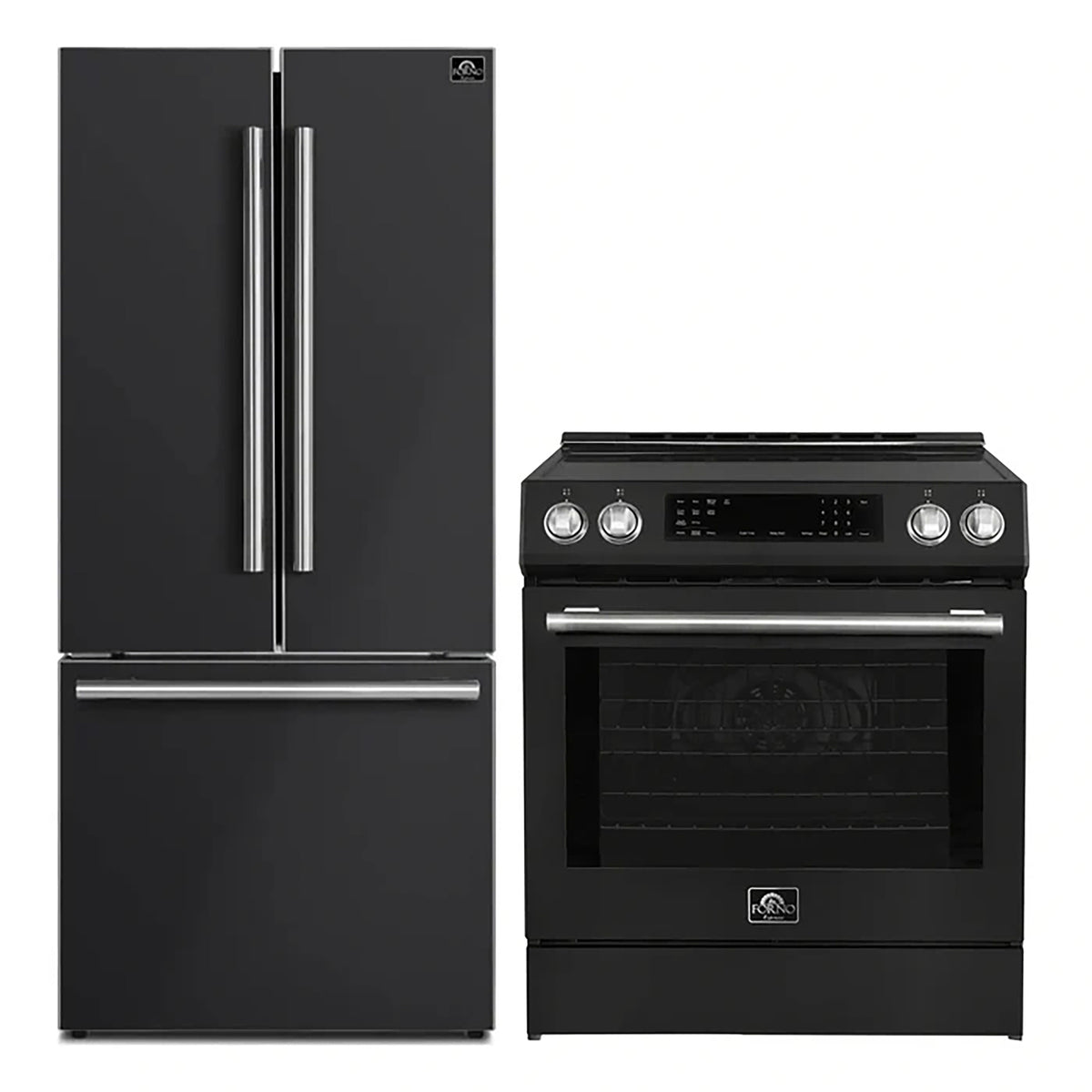 Forno 2-Piece Black Kitchen Bundle - 30" Induction Range and 31" Bottom Freezer Refrigerator