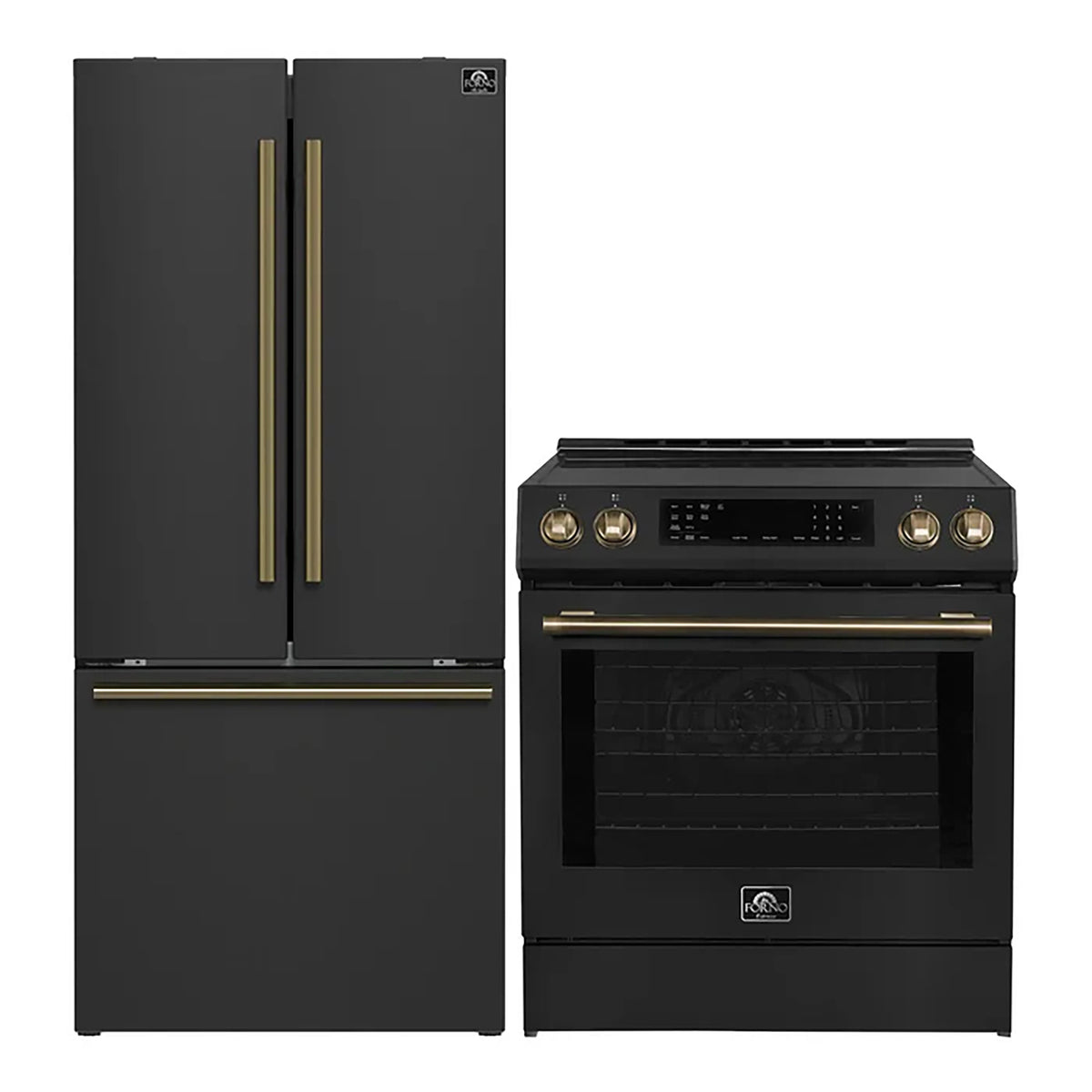 Forno 2-Piece Black Kitchen Bundle - 30" Induction Range and 31" Bottom Freezer Refrigerator