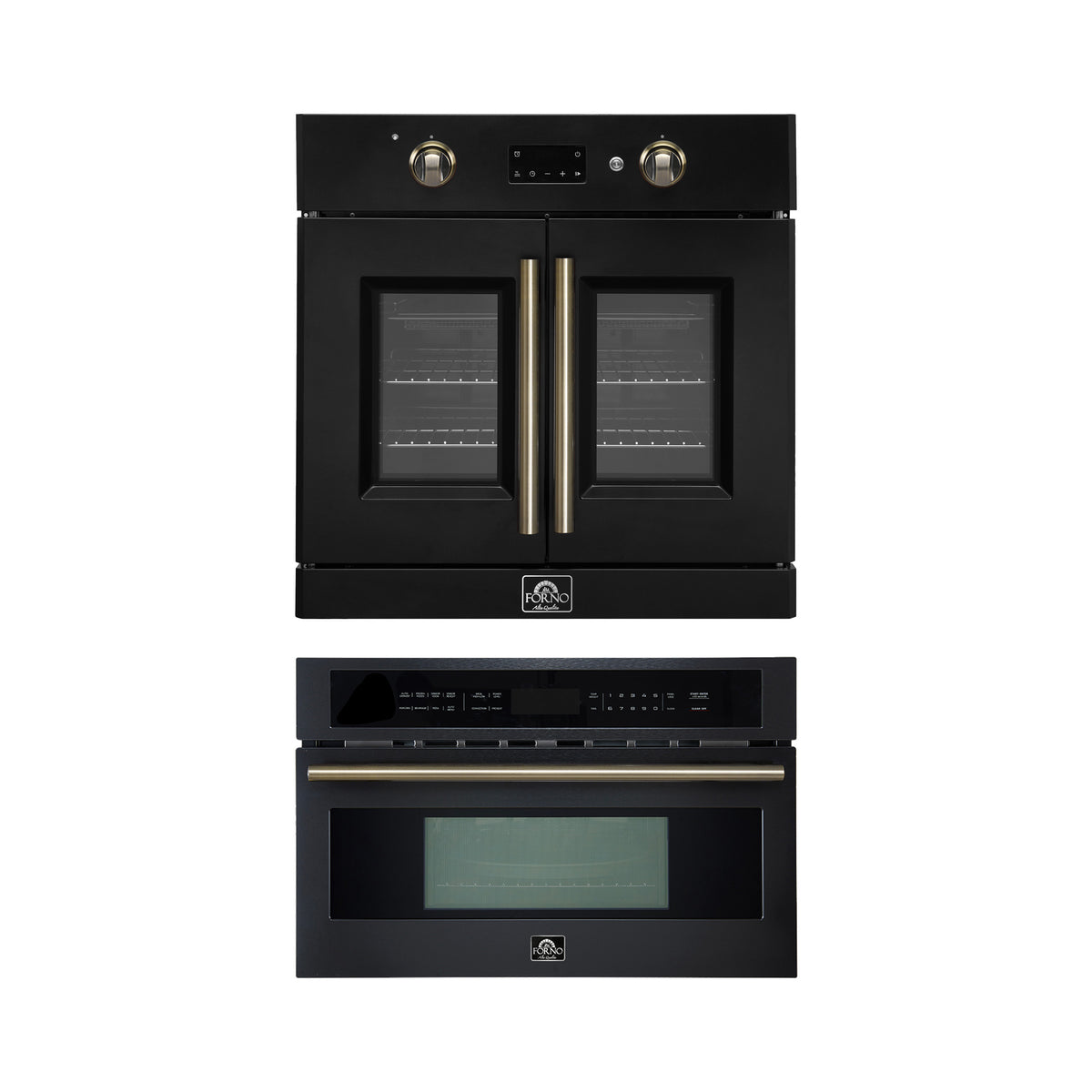 Forno 2-Piece Kitchen Bundle - 30" Black Single Wall Oven (1333-30), 30" Black Microwave (3093-30)