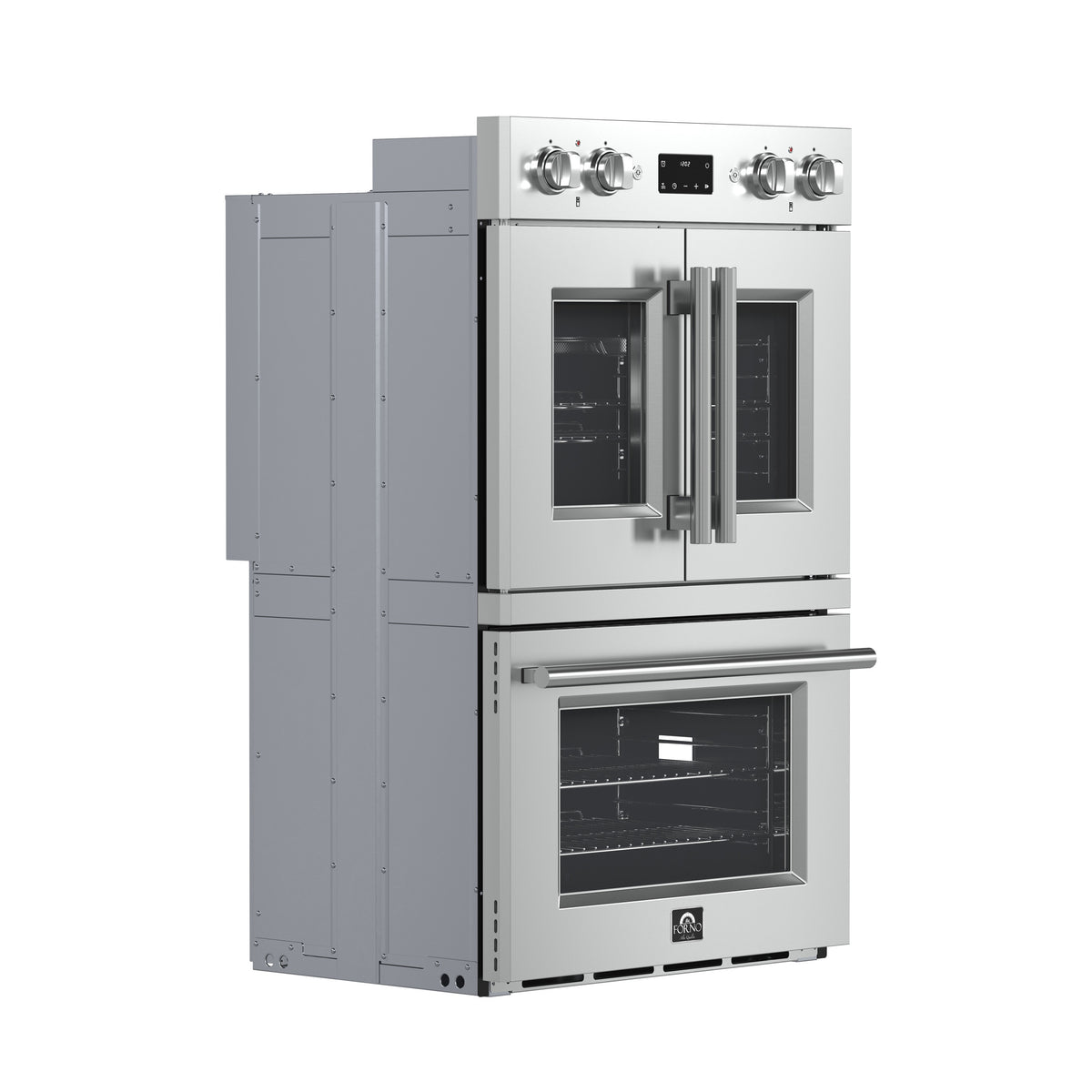 Forno Asti 30" Double Electric Wall Oven with Upper French Doors in Stainless Steel