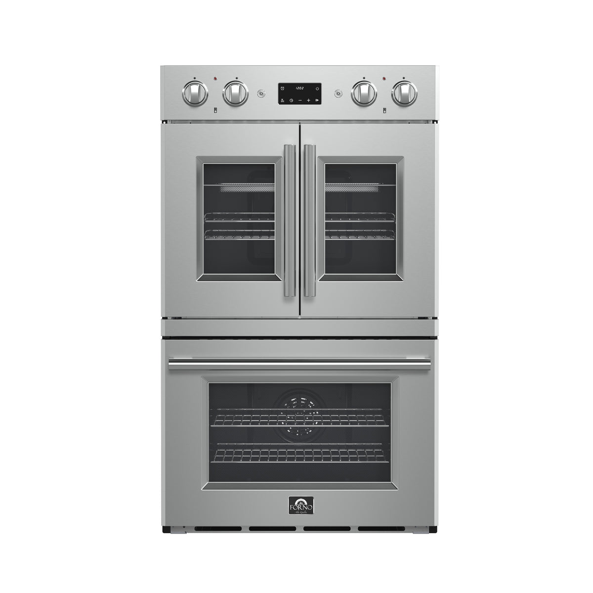Forno Asti 30" Double Electric Wall Oven with Upper French Doors in Stainless Steel