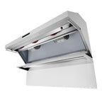 Forno Savona 60" Wall Mount Range Hood offers 1200 CFM ventilation and integrated warming shelf. Baffle filters and backsplash included for