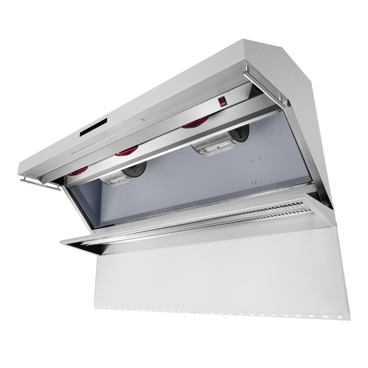 Forno Savona 60" Wall Mount Range Hood offers 1200 CFM ventilation and integrated warming shelf. Baffle filters and backsplash included for