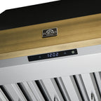 Forno Vittorio 36" Wall Mount Range Hood in Black & Antique Brass Trim