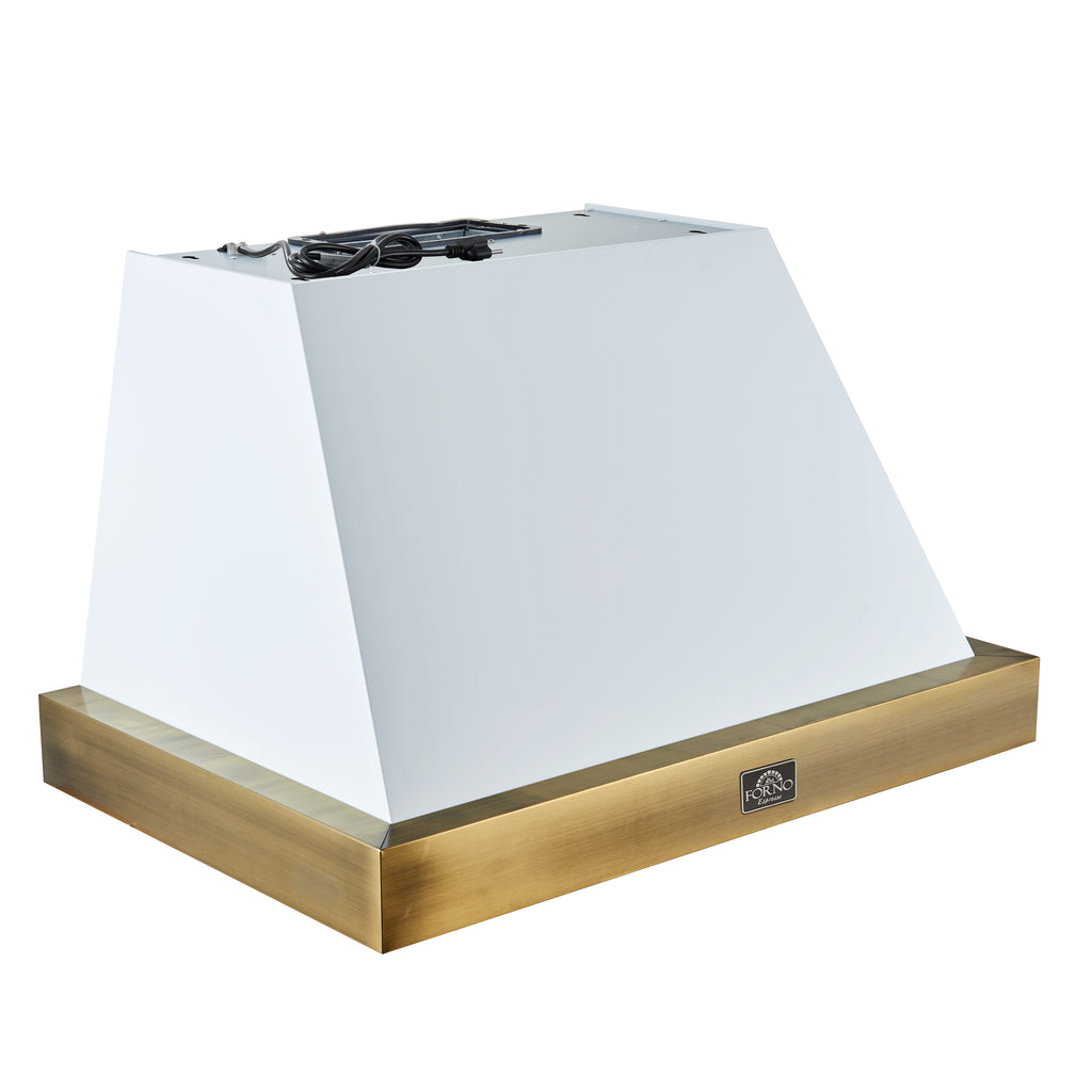Forno Vittorio 36" Wall Mount Range Hood in Black & Antique Brass Trim
