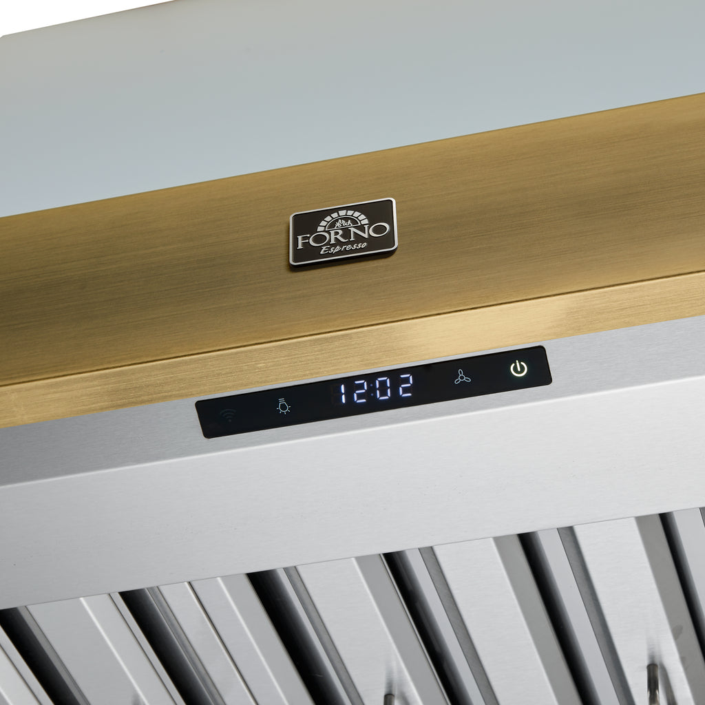 Forno Vittorio 36" Wall Mount Range Hood in Black & Antique Brass Trim