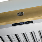 Forno Vittorio 36" Wall Mount Range Hood in Black & Antique Brass Trim