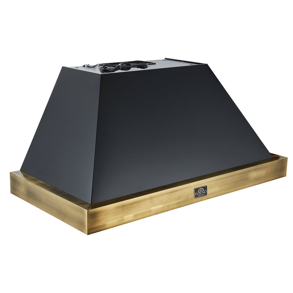 Forno Vittorio 48" Wall Mount Range Hood in Black & Antique Brass Trim