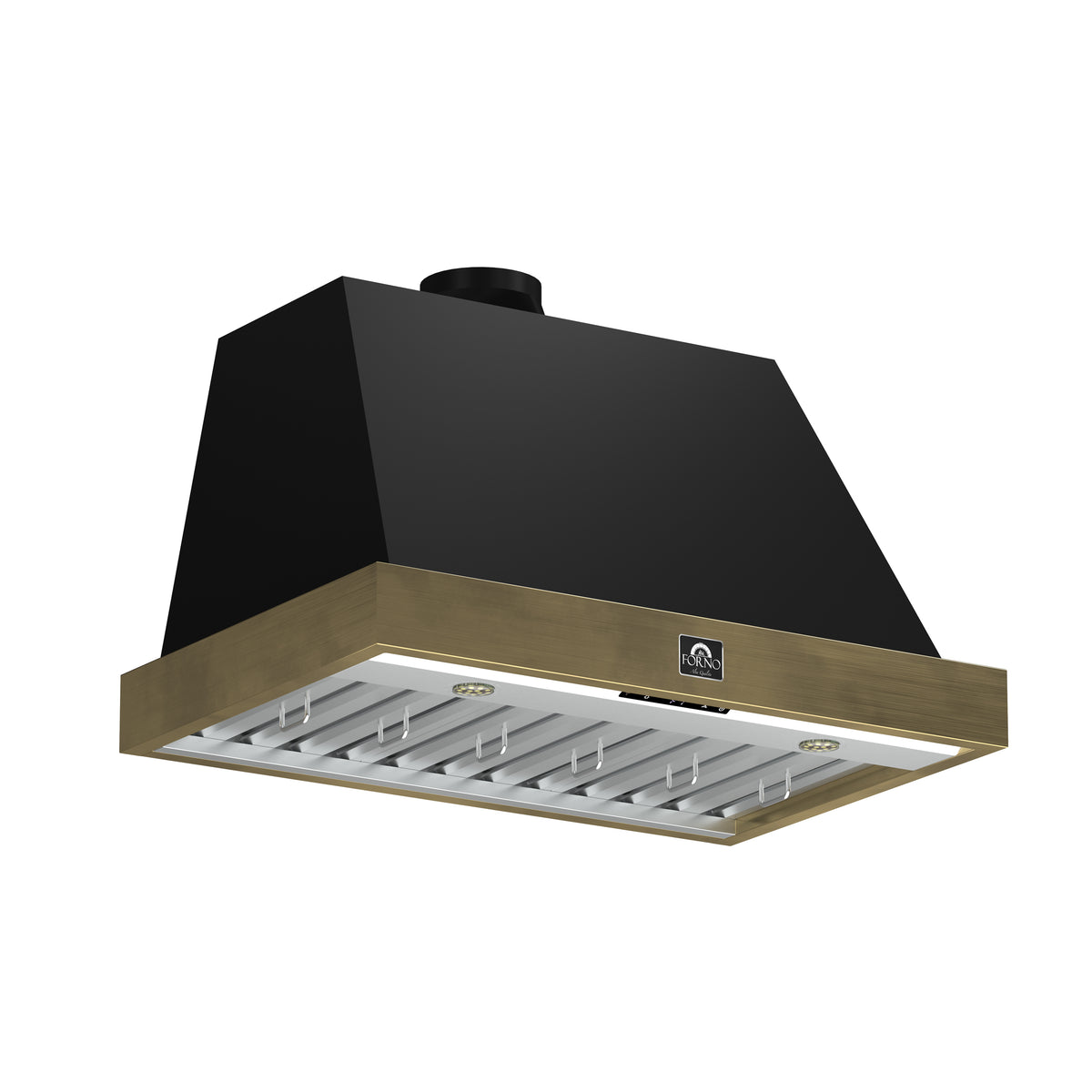 Forno Vittorio 36" Wall Mount Range Hood in Black & Antique Brass Trim