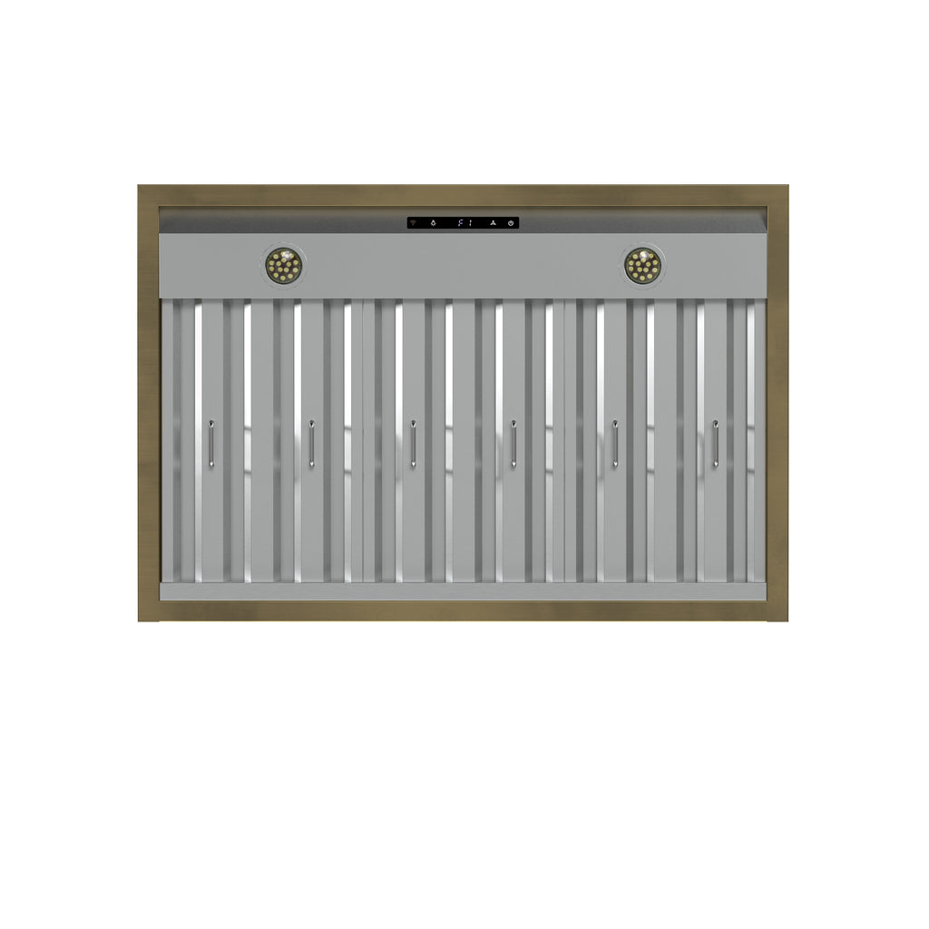 Forno Vittorio 36" Wall Mount Range Hood in Black & Antique Brass Trim