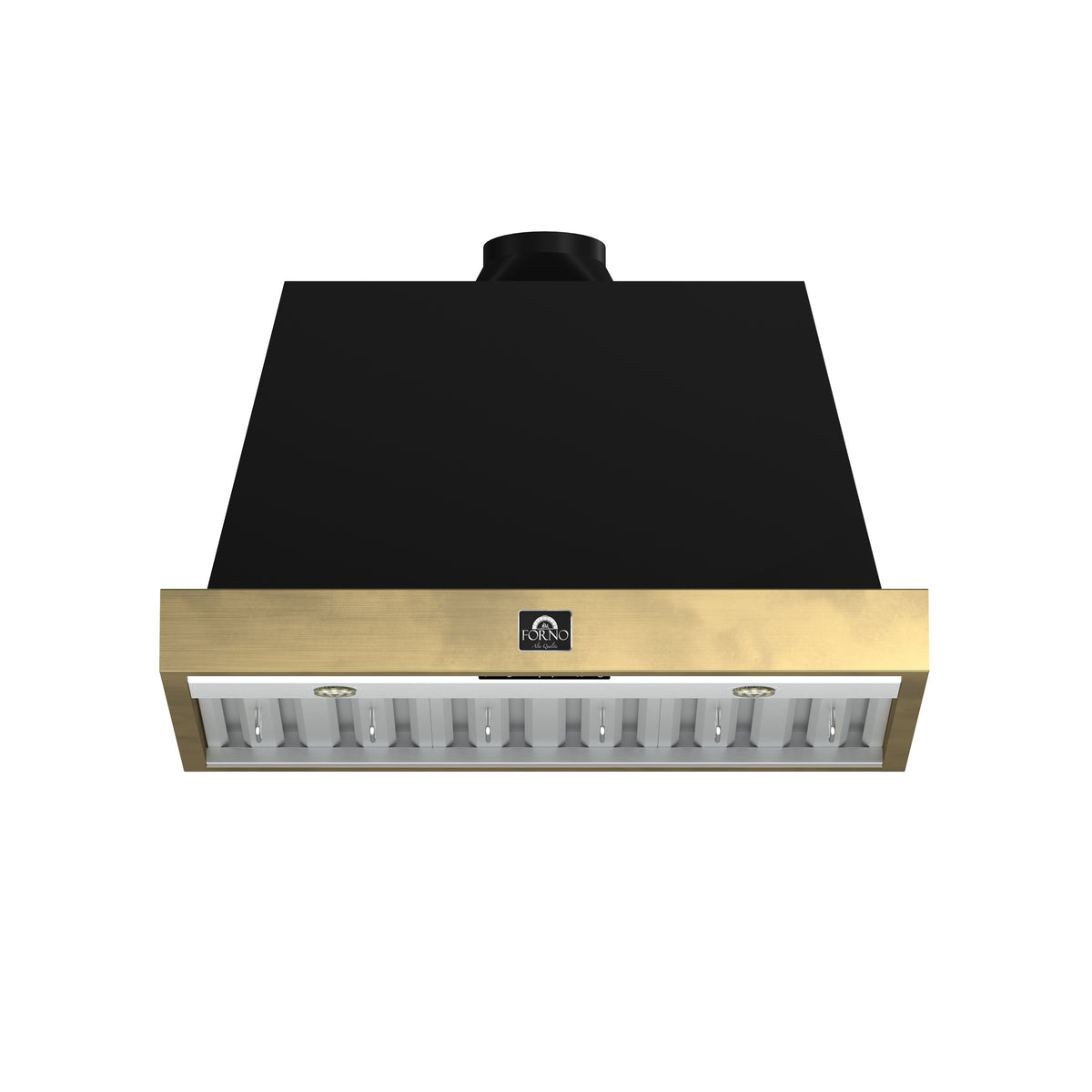Forno Vittorio 36" Wall Mount Range Hood in Black & Antique Brass Trim