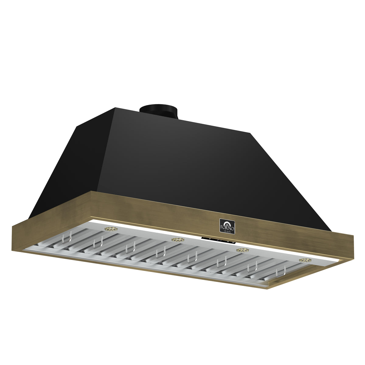 Forno Vittorio 48" Wall Mount Range Hood in Black & Antique Brass Trim