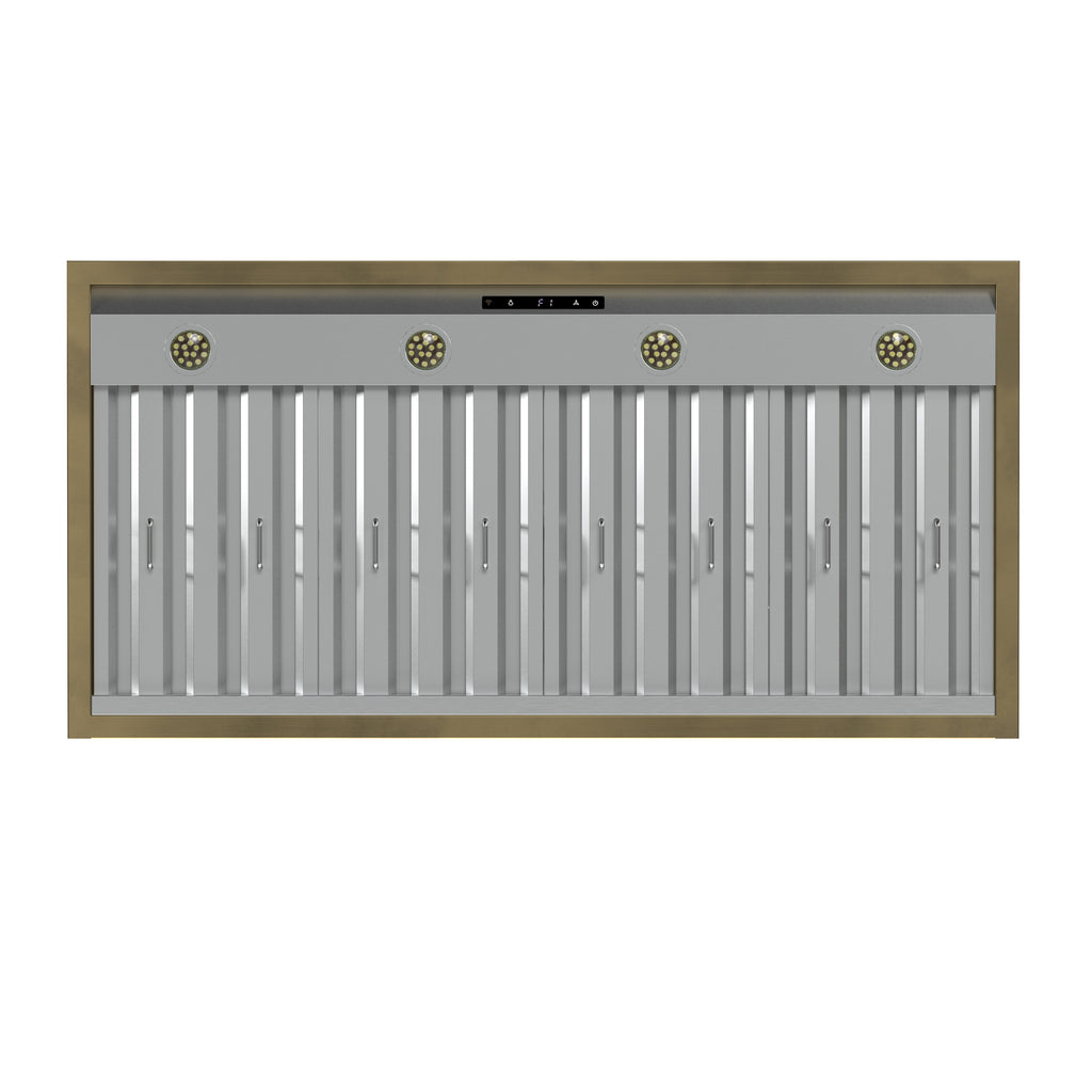 Forno Vittorio 48" Wall Mount Range Hood in Black & Antique Brass Trim